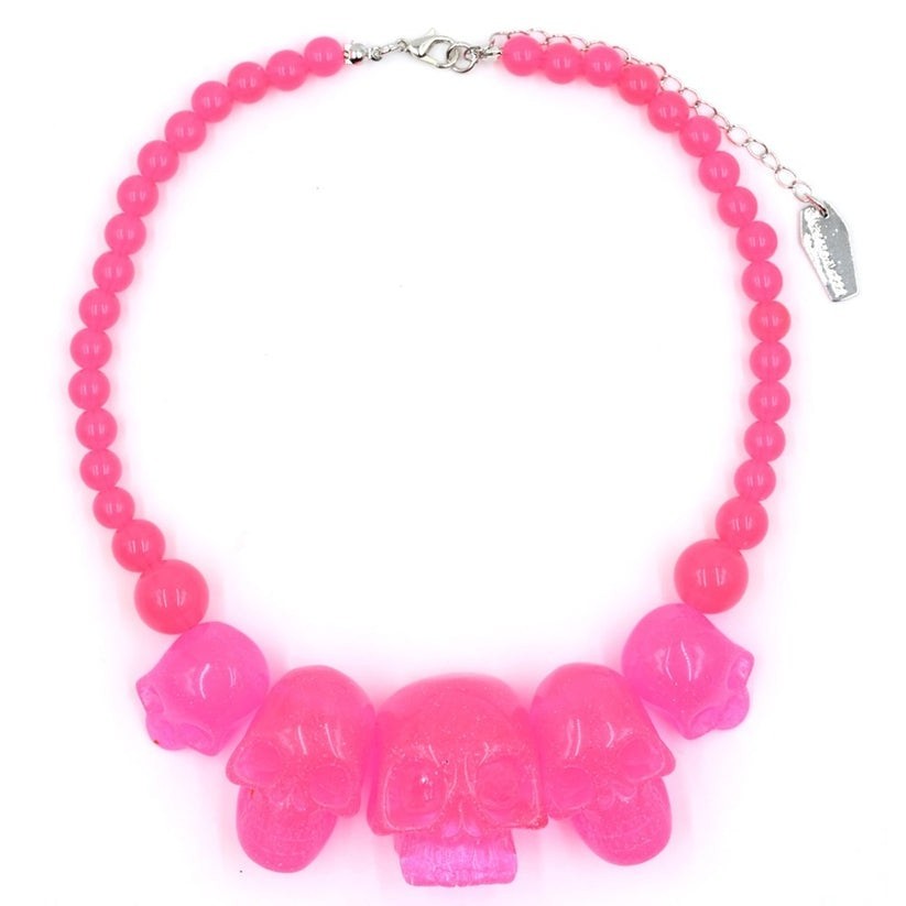 Kreepsville 666 Skull Collection Big Resin Beads Choker Necklace Glitter Colors