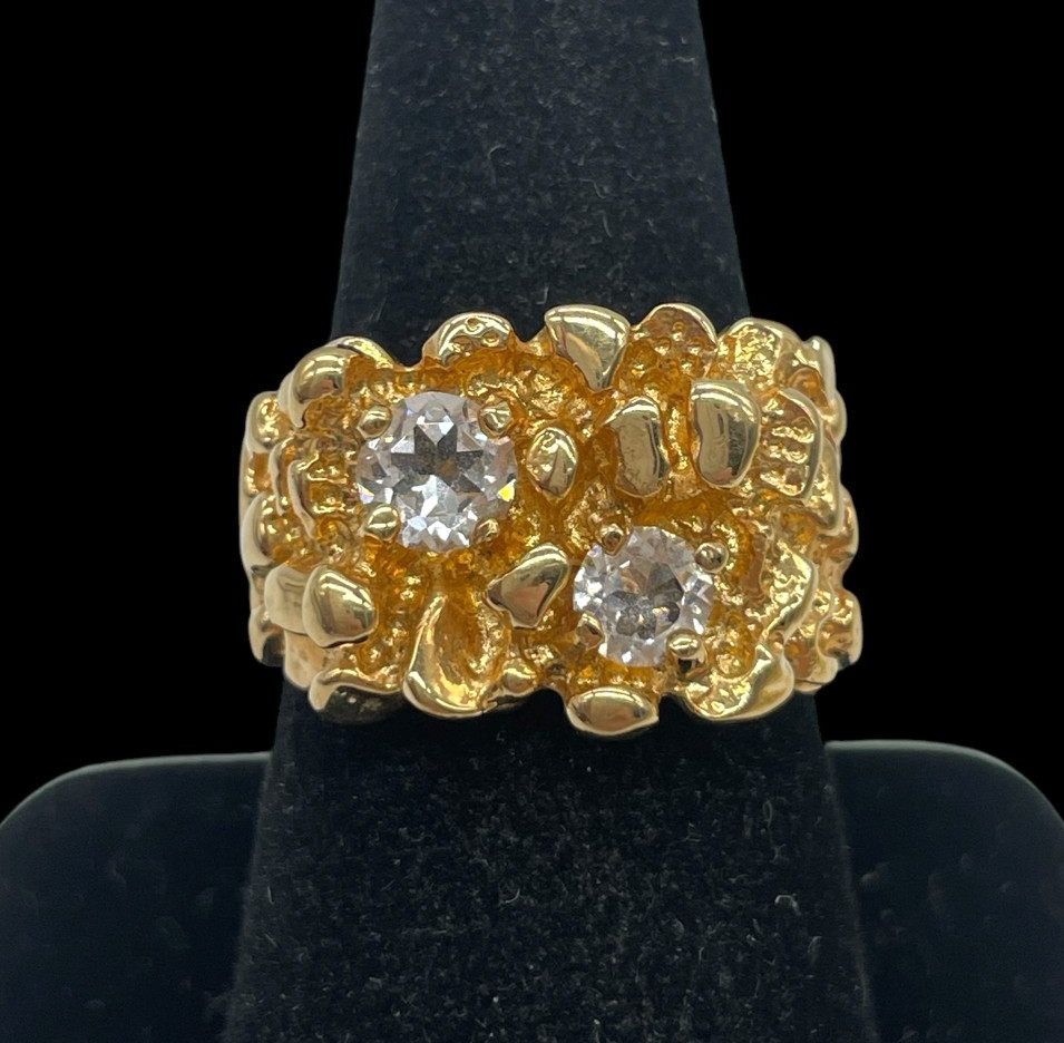 VTG Chunky Gold Nugget Style CZ stone Men’s Ring Size 10.5