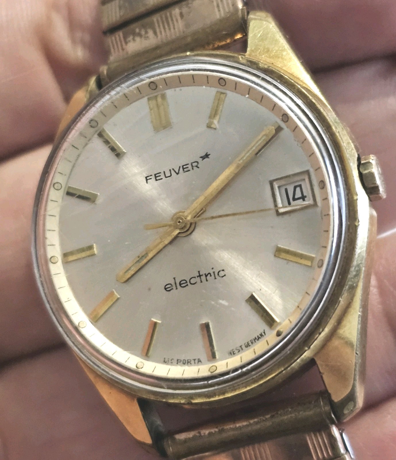 VINTAGE 1970 FEIVER ELECTRIC PUW 1001 PORTA WEST GERMANY PL OR 18CT WATCH