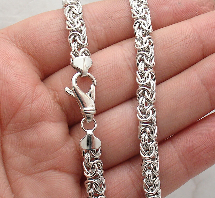 Anti-Tarnish Domed Byzantine Chain Necklace Real Sterling Silver QVC 18″