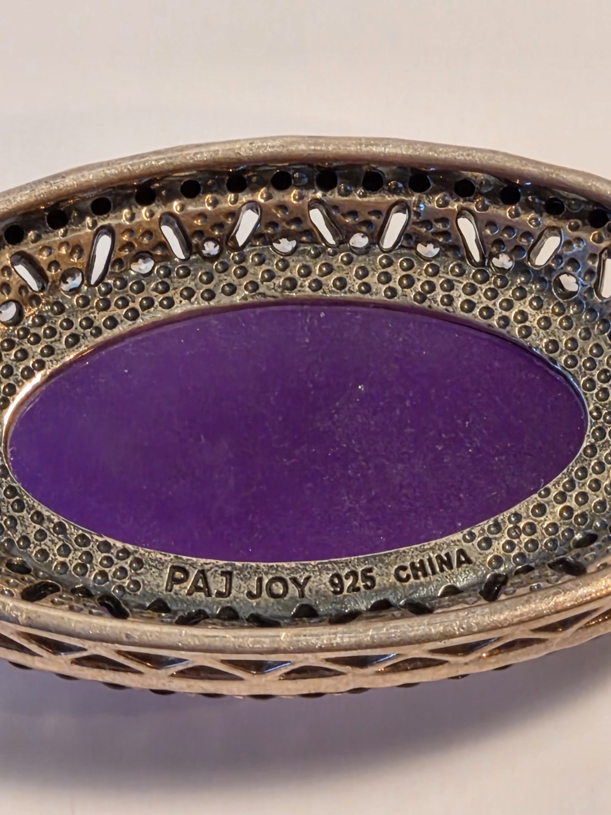 Vintage PAJ JOY 925 Sterling Silver Lavender Purple Jade Rhinestone Pendant
