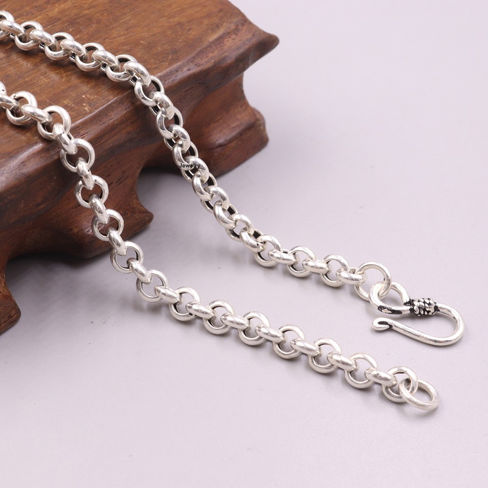 Solid 925 Sterling Silver 5.5mm Rolo Link Chain Necklace 30-32g 23.6inch For Men