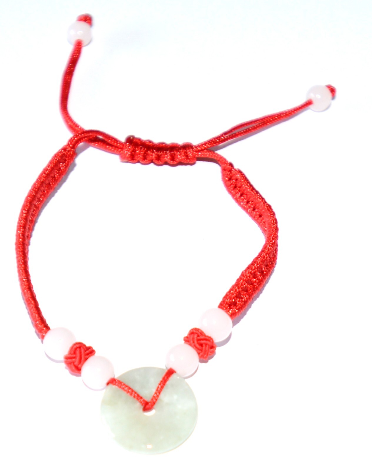 Macrame Friendship Adjustable Red Cord Feng Shui Jade Bi Disc Charm Bracelet