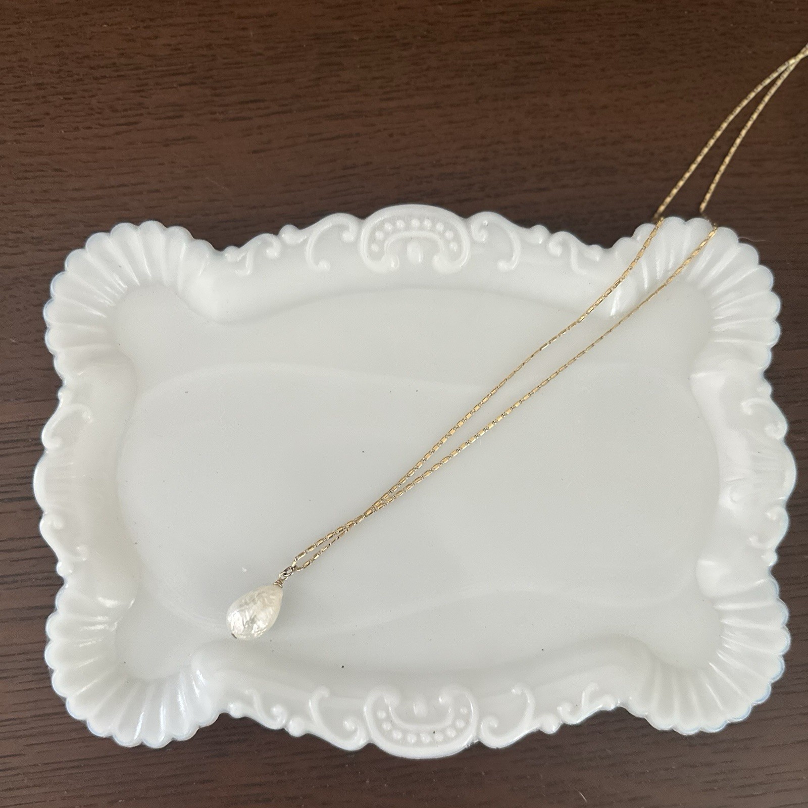 14k Gold Plated Brass Pearl Necklace by Cloverpost