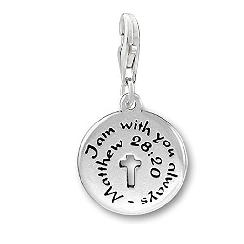 I Am with You Always Cross Religious Clip on Pendant for European Necklace or Br