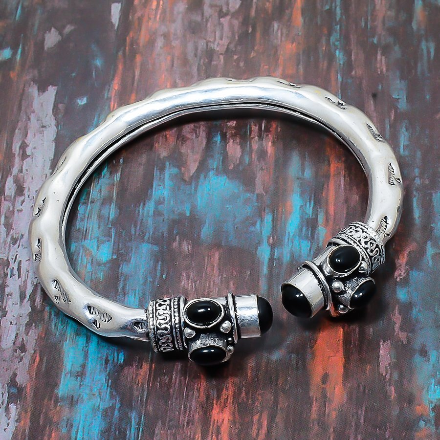Black Onyx Gemstone Handmade 925 Sterling Silver Bracelet Adjustable For Gifts