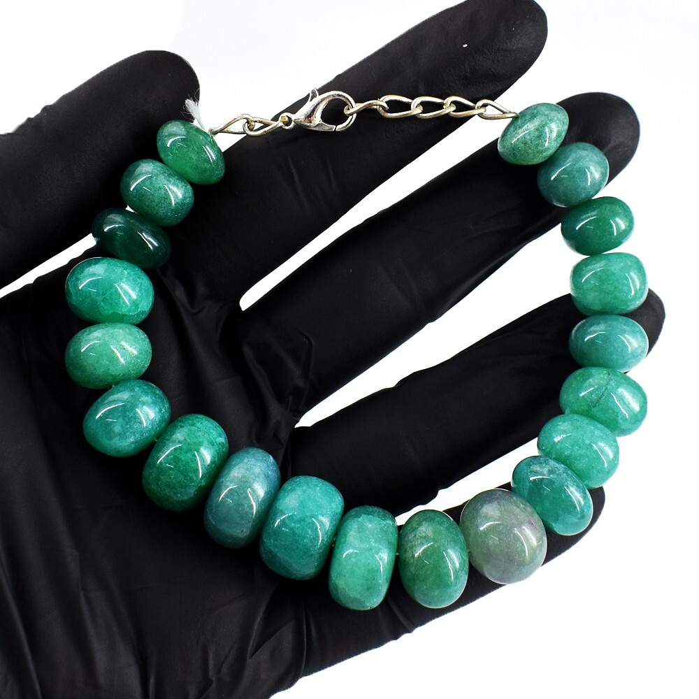 Fabulous 6 Inches Round Shape 247 Cts Green Emerald Beaded Bracelet VK 34 E698