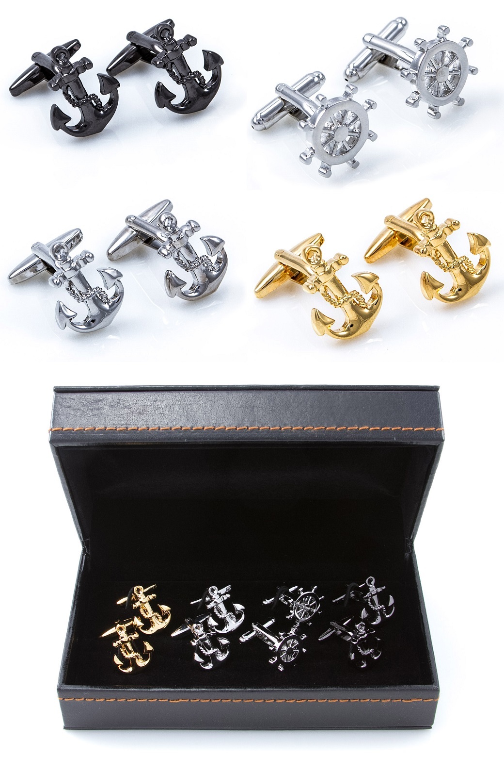 Anchors Ship Assorted USN Navy 4 Pairs Assorted Cufflinks Wedding Fancy Gift