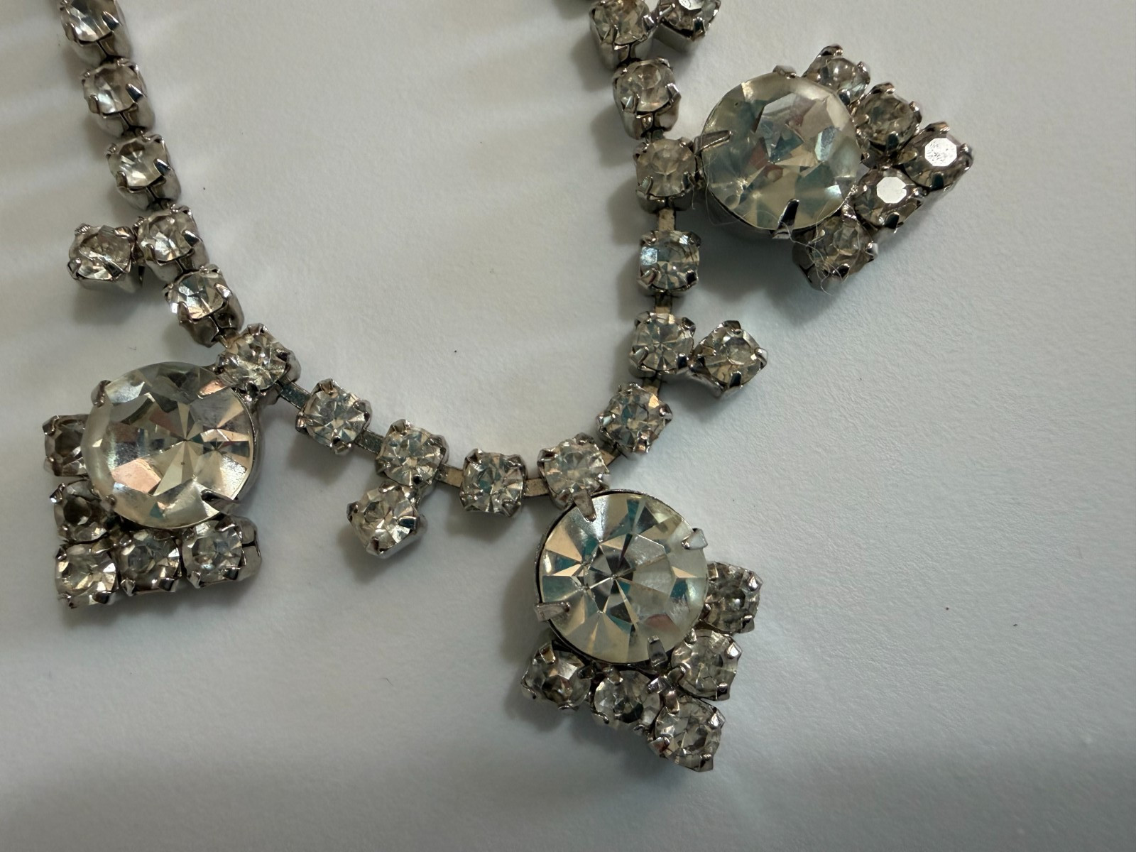 Vintage 50s Rhinestone Statement Choker Necklace Mid-Century Rhodium Plated Prom