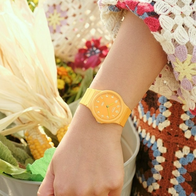 Casio MQ-24B-9B Analog Watch Yellow Resin Unisex Lightweight Casual Wristwatch