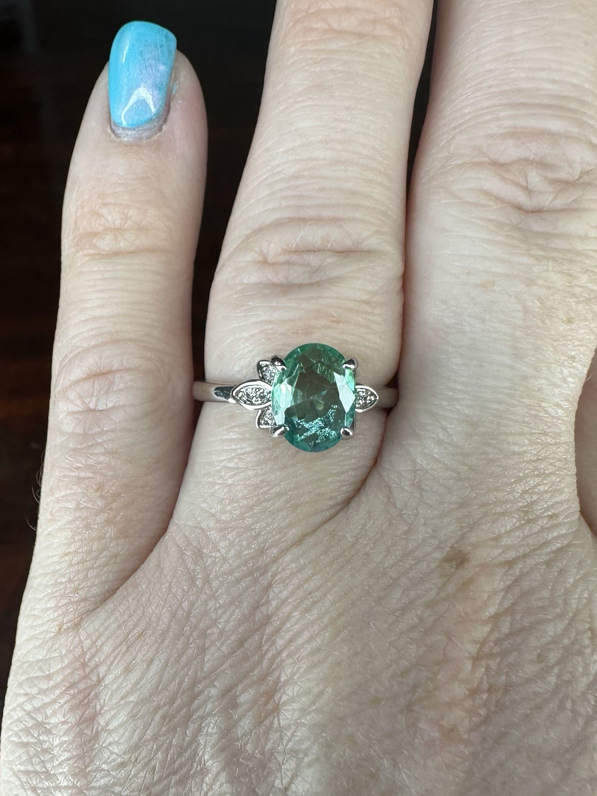 Bomb Party Ring- Retro- 2934- Lab Created Lime Ombré- Size 7- Rhodium Plated