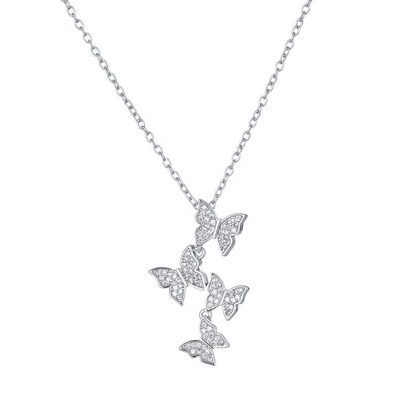 925 Sterling Silver Butterfly Crystal Pendant Necklace for Women Jewelry Gift