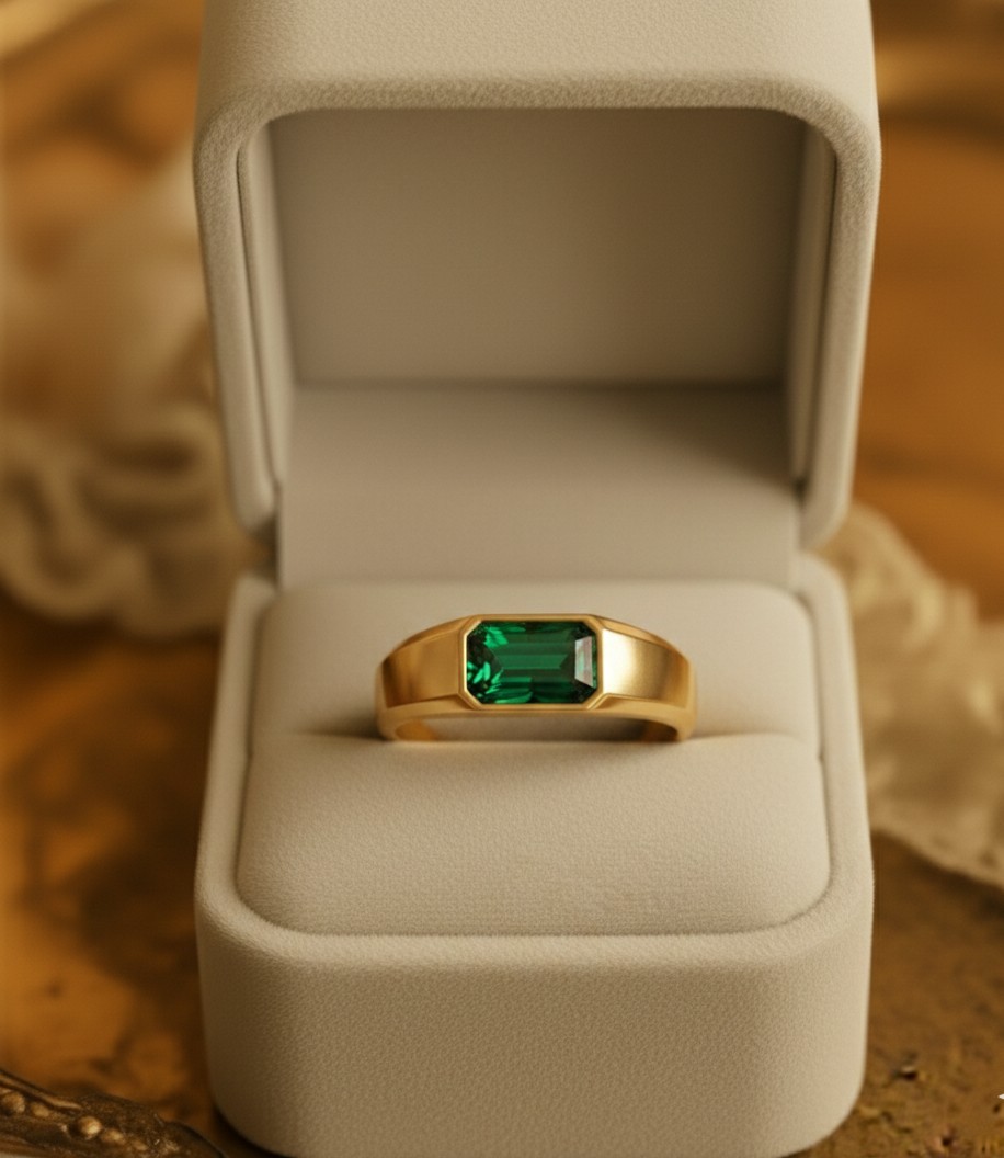 2.51 Ct Baguette Cut Natural Emerald Engagement Bezel Ring 14K Solid Yellow Gold