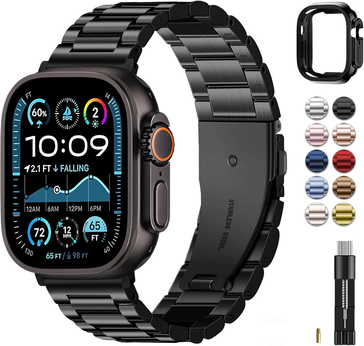 Metal Band with Case for Apple Watch 49Mm Ultra 3 2 1 | Stainless Steel Strap fo