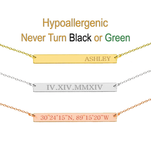Dainty Personalized Name Bar Necklace Custom Engraved Any Name Stainless Steel
