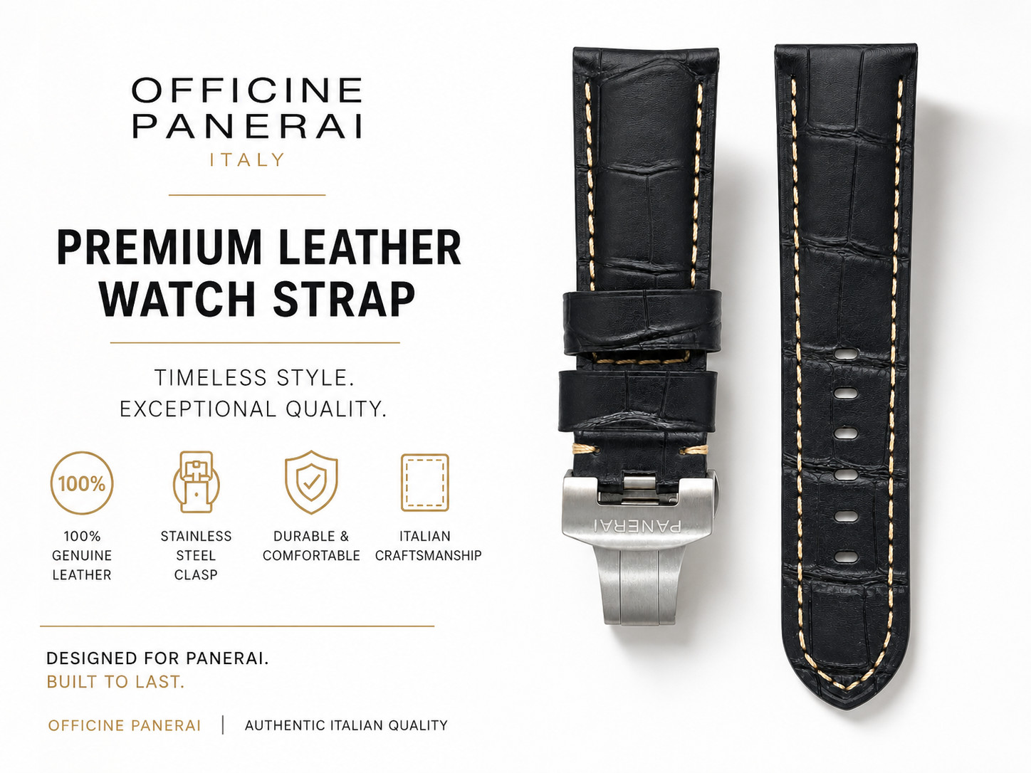 NEW Panerai MX004409 Black Alligator Leather Watch Strap 24/22mm Deployant