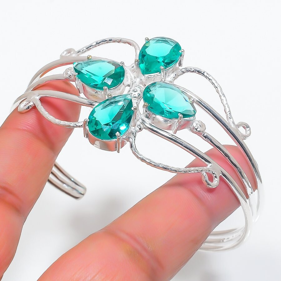 Paraiba Tourmaline Gemstone Handmade 925 Sterling Silver Jewelry Bangle Sz 7-8″