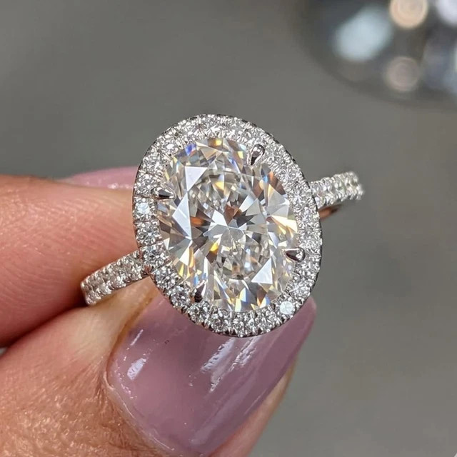 2.80Ctw Moissanite Oval Cut Women’s Halo Engagement Ring 14k White Gold Plated