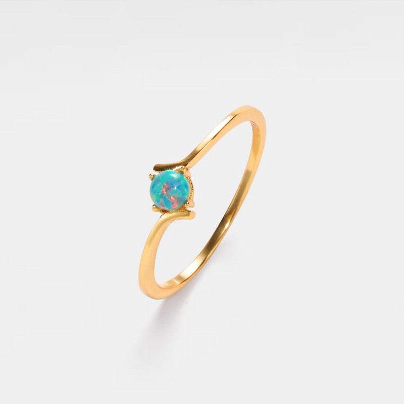 Dainty Natural Opal Stacking Thin Ring in 925 Sterling Silver