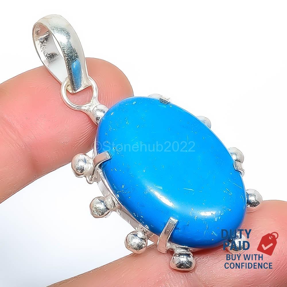Natural Turquoise Elegant Wife Birthday Pendant Jewelry Sterling Silver Finish