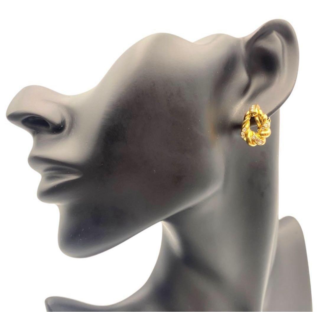 Yves Saint Laurent Twist Earrings Rhinestone Gold Tone Screw Type w/Box