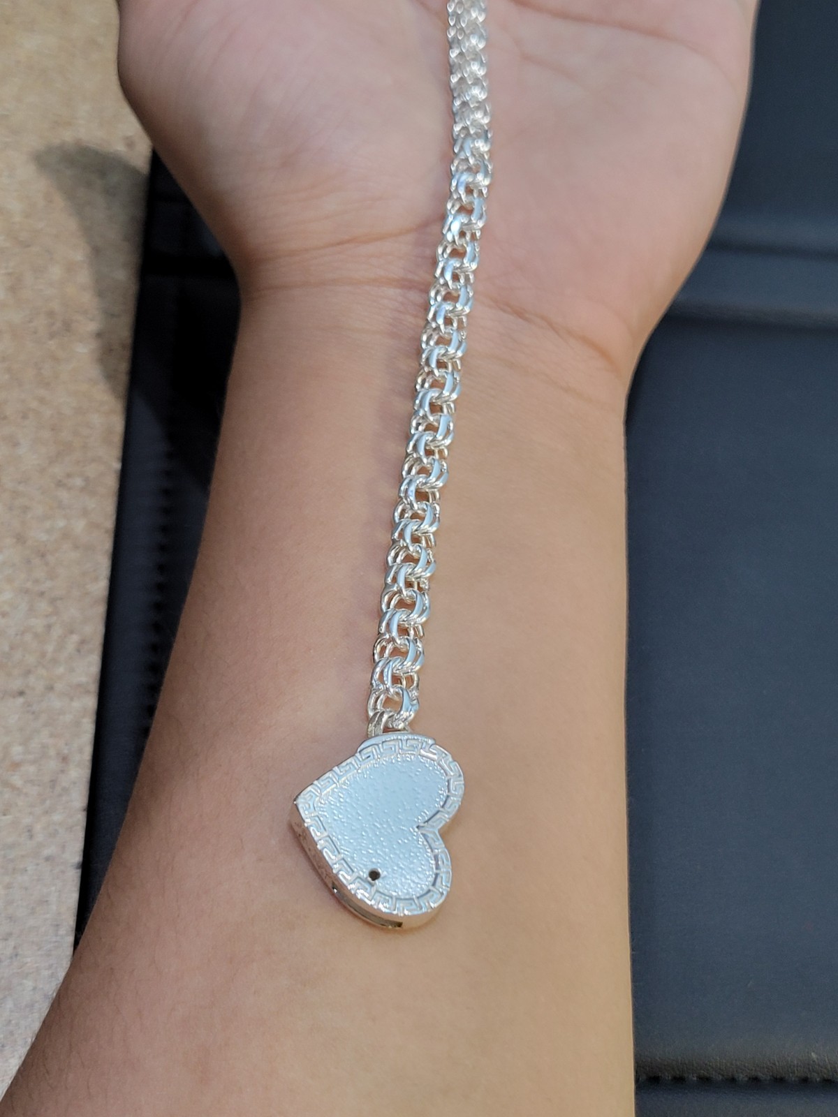 925 sterling silver Chino Link 8″ 6mm 19.58g Greek Heart Lock Bracelet Ladies!