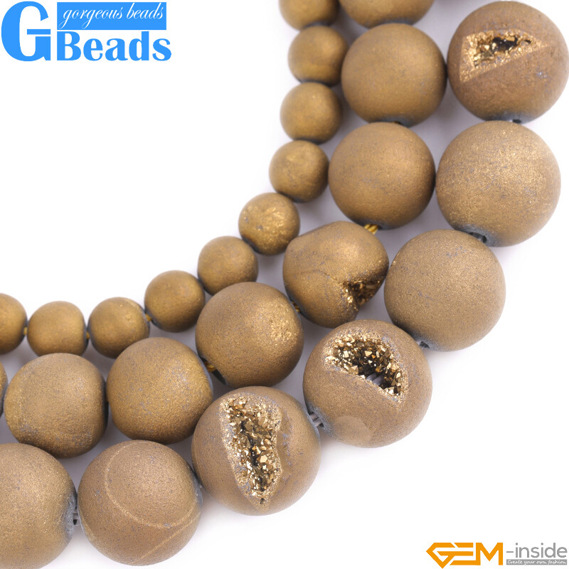 Metallic Titanium Coated Drusy Druzy Quartz Agate Round Beads Free Shipping 15″