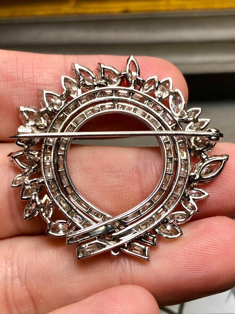 Elegant Vintage Brooch Pin 3 Ct Marquise Simulated Diamond 14k White Gold Plated