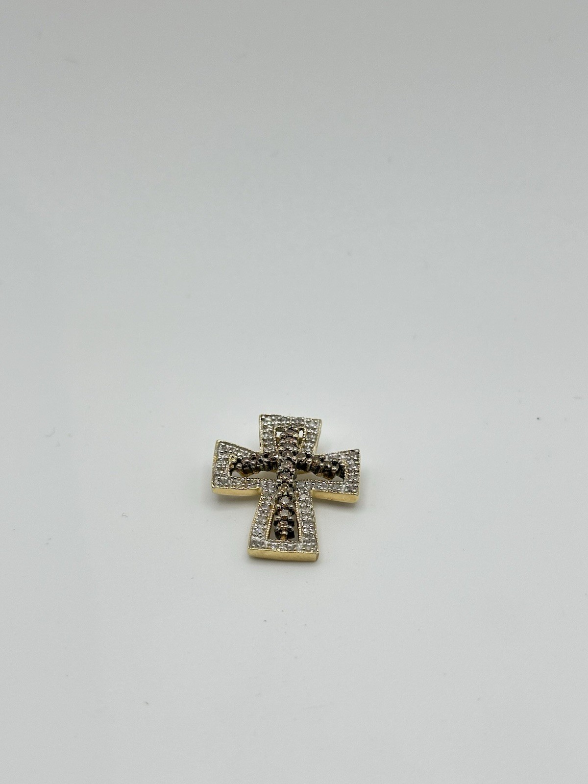 .72ctw Natural Chocolate & White Diamond Cross Pendant 14k Yellow Gold 3.2 Grams