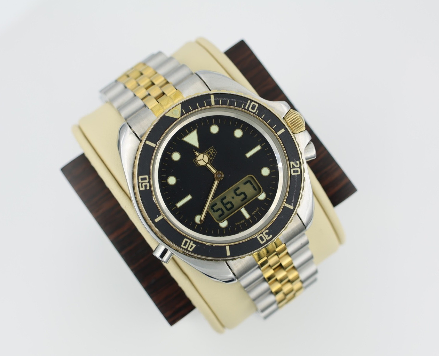 Pre TAG Heuer Jumbo 980.027 Mens 1000 Series Watch Black Gold Ana-Digital Rare