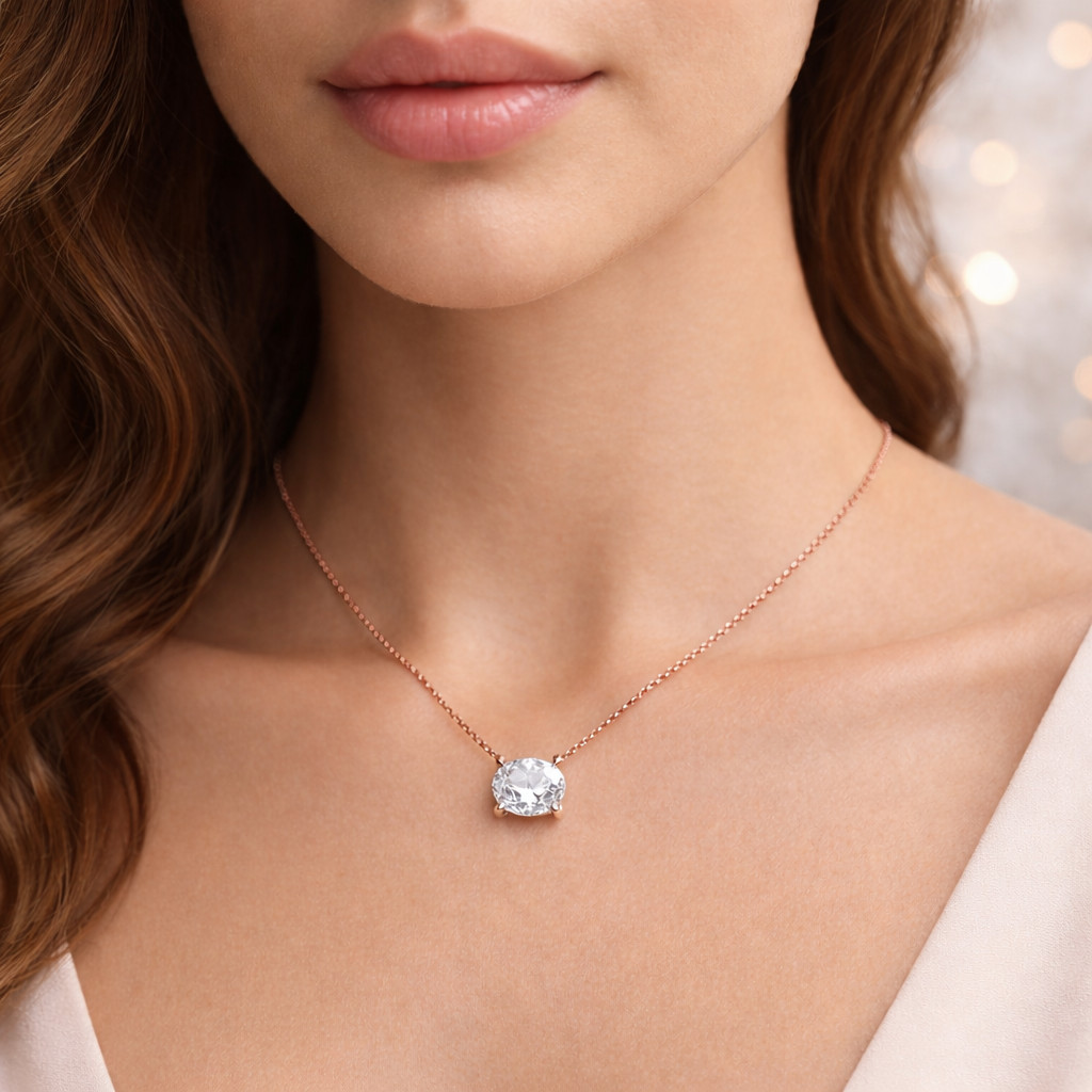 0.25Ct Oval Cut Lab Grown Diamond Pendant Necklace Sterling Silver Women Gift