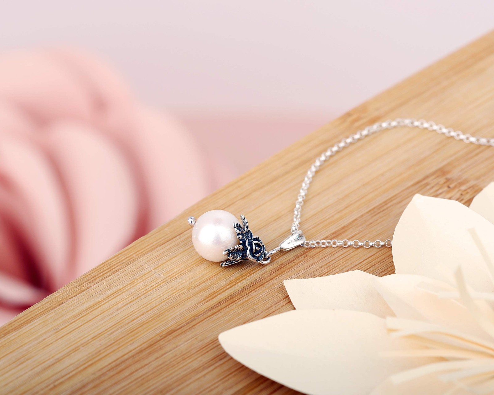 Paz Creations 925 Sterling Silver Pearl Pendant Necklace with Round Ball-Shap…