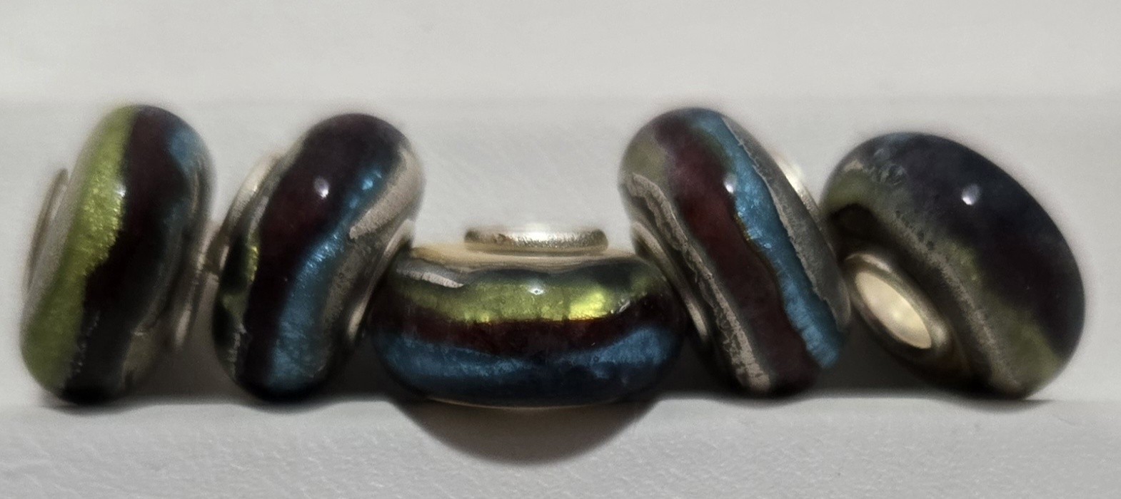 Glass Beads Large Hole Charm Lot of 5 – Green, Blue & Brown – NWOT