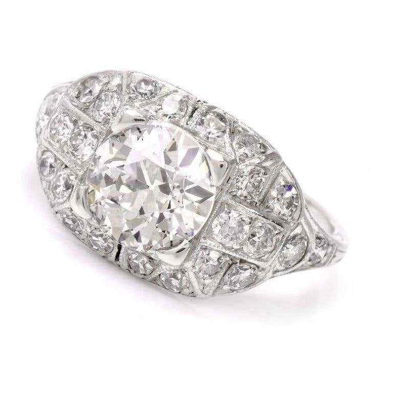 Antique Art Deco Filigree Design Cubic Zirconia and 935 Silver Engagement Ring