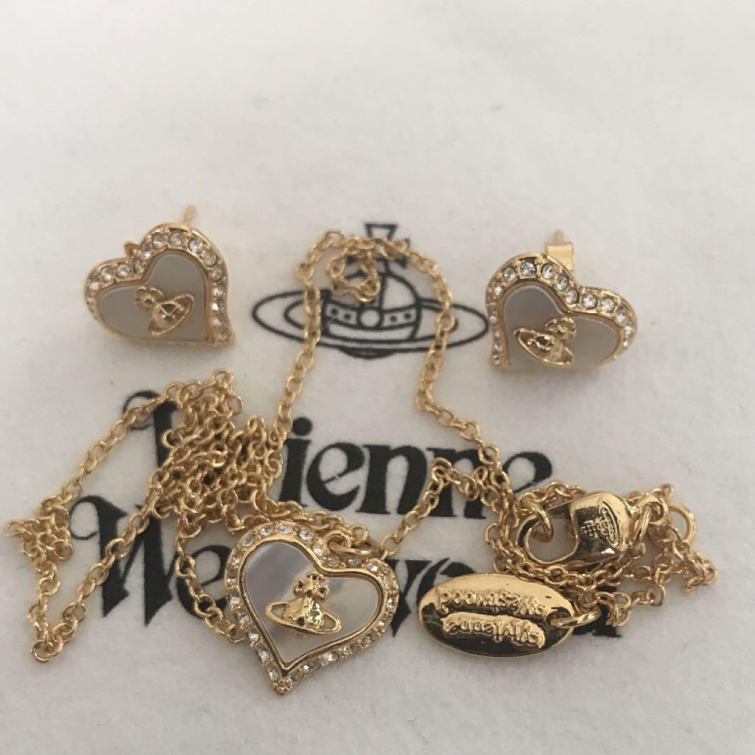Vivienne Necklace Earrings Set PETRA Heart Shell Gold w/Pouch IN BOX