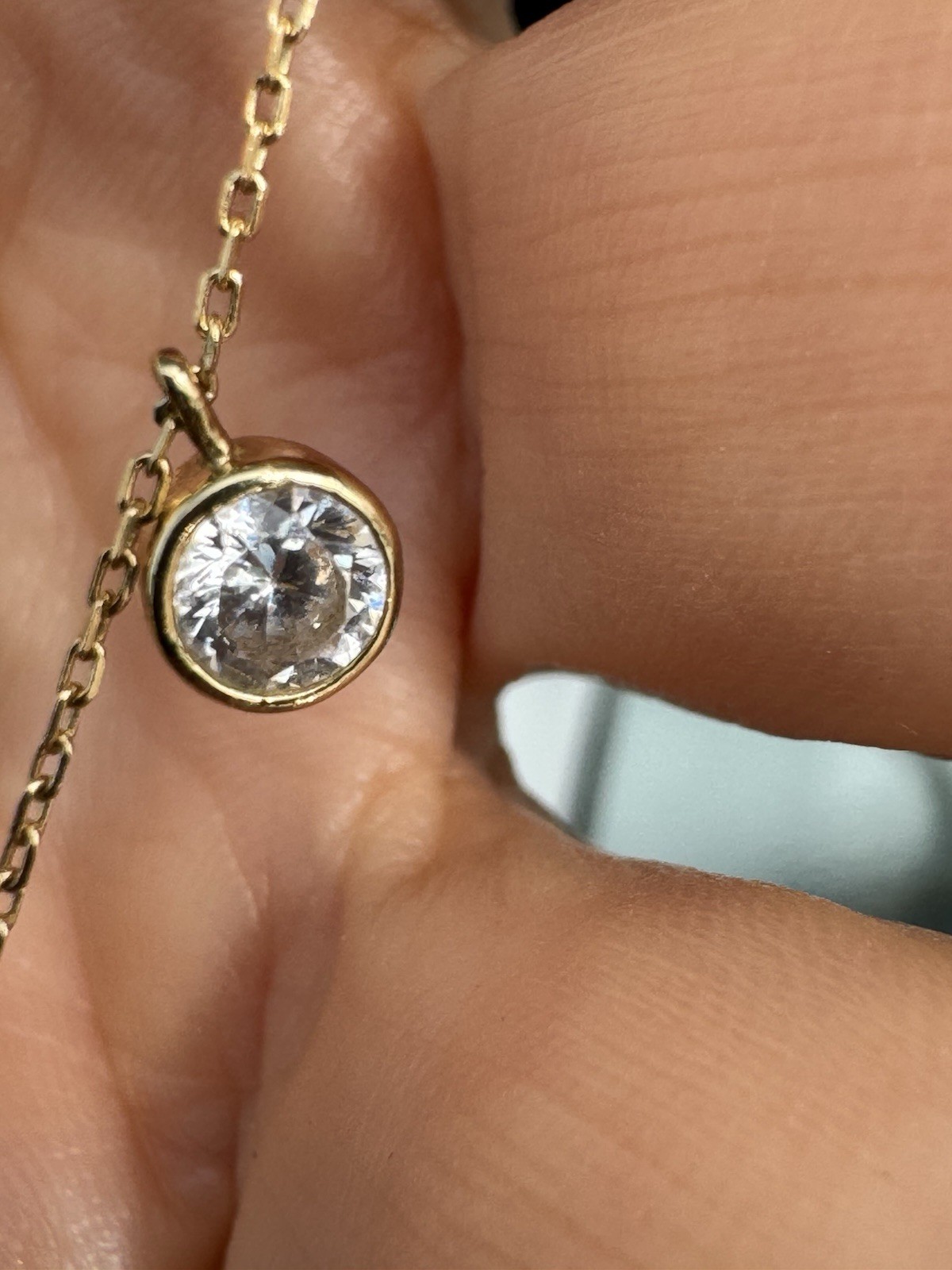 14K SOLID YELLOW GOLD NECKLACE WITH 5 CHARMS ZIRCONIA Stamped 585