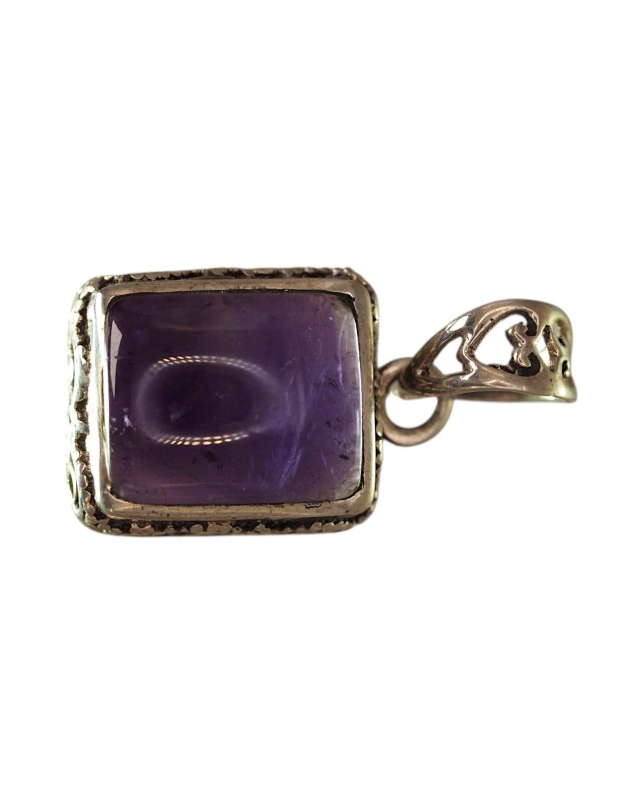 Sterling Silver Rectangular Amethyst Openwork Pendant