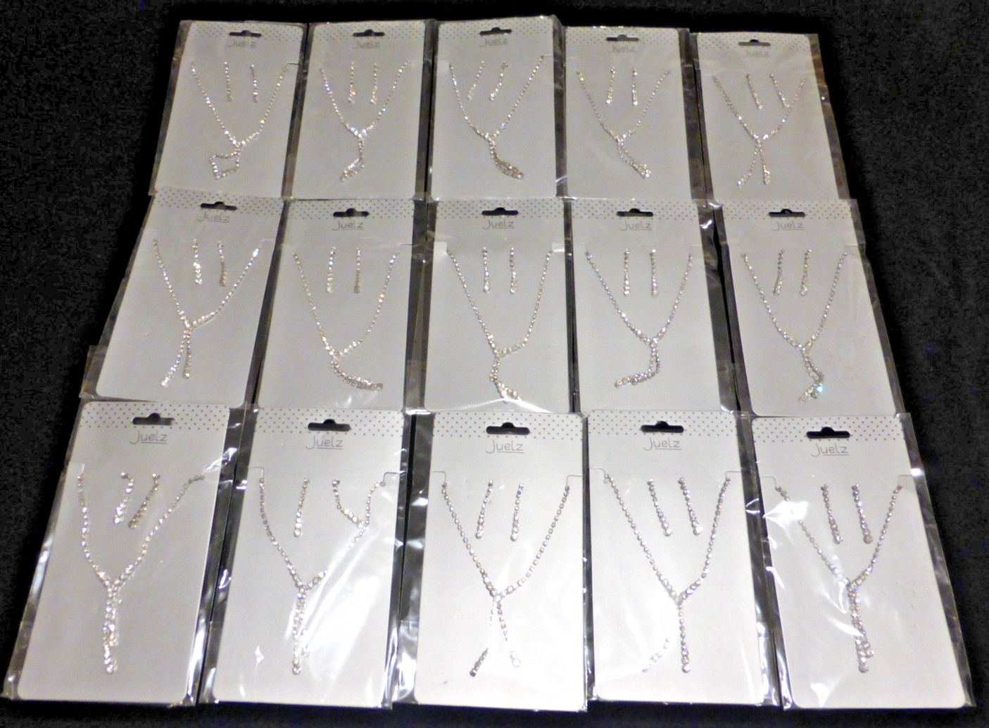 Silver Sparkling Rhinestones Drop Earrings + Chain Necklace Set x35 Job Lot !