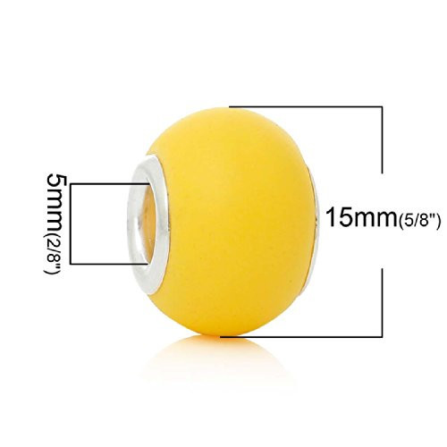 Five (5) Yellow -Lampwork Murano Glass European Beads Compatible with European S