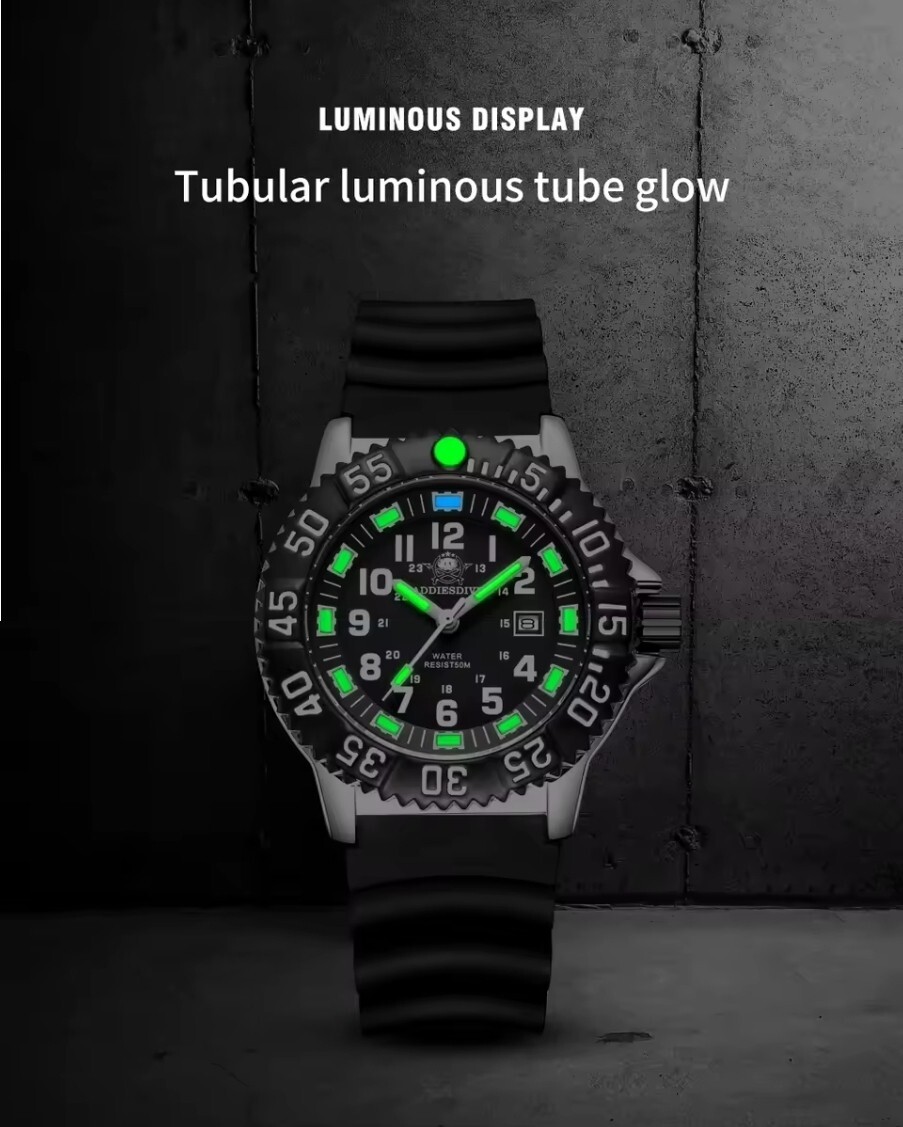 Addiesdive 44MM Luminox Style Black Rubber Strap Quartz Watch With Hard Case New