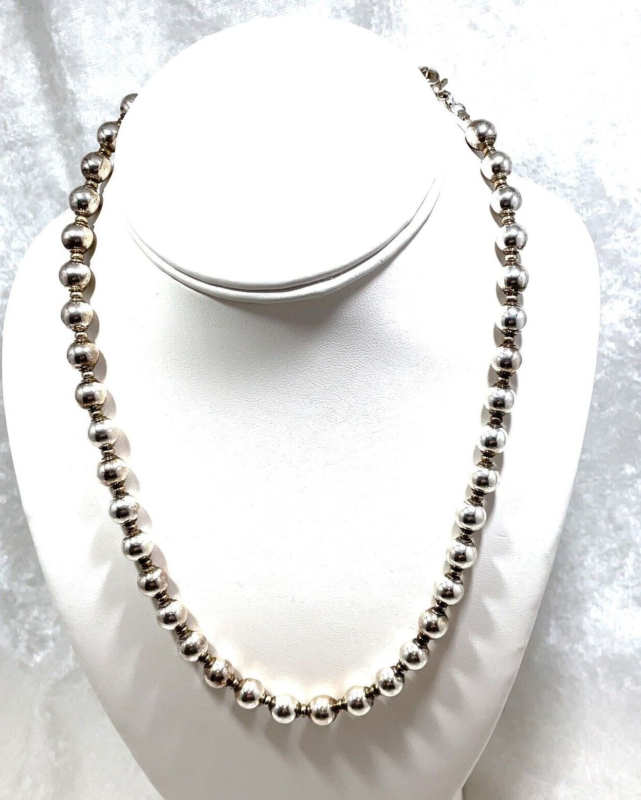 925 Sterling Silver 8mm Ball Bead Necklace – 16+2 Inch, 25.0 Grams
