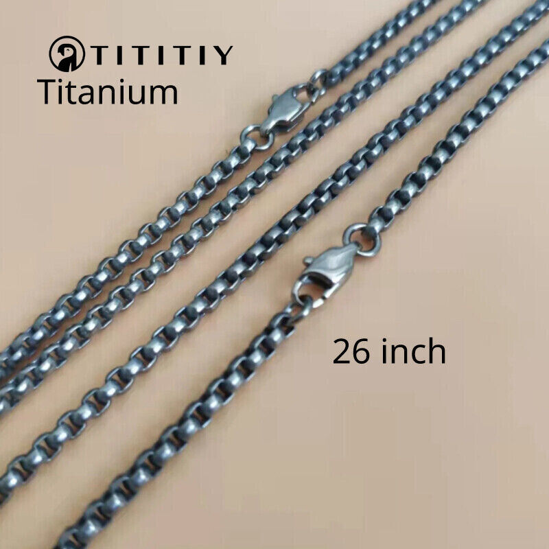 Pure Titanium Box Chain Necklace 3mm Men Unisex NO Allergic Skin Care Health 26″