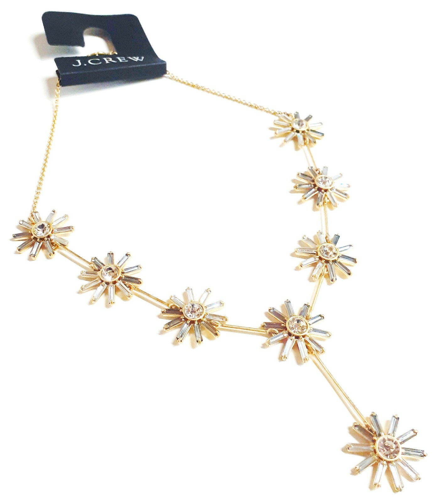 J.Crew Colorblock Crystal Flower Necklace in Black Diamond Gold Plated Brass NWT