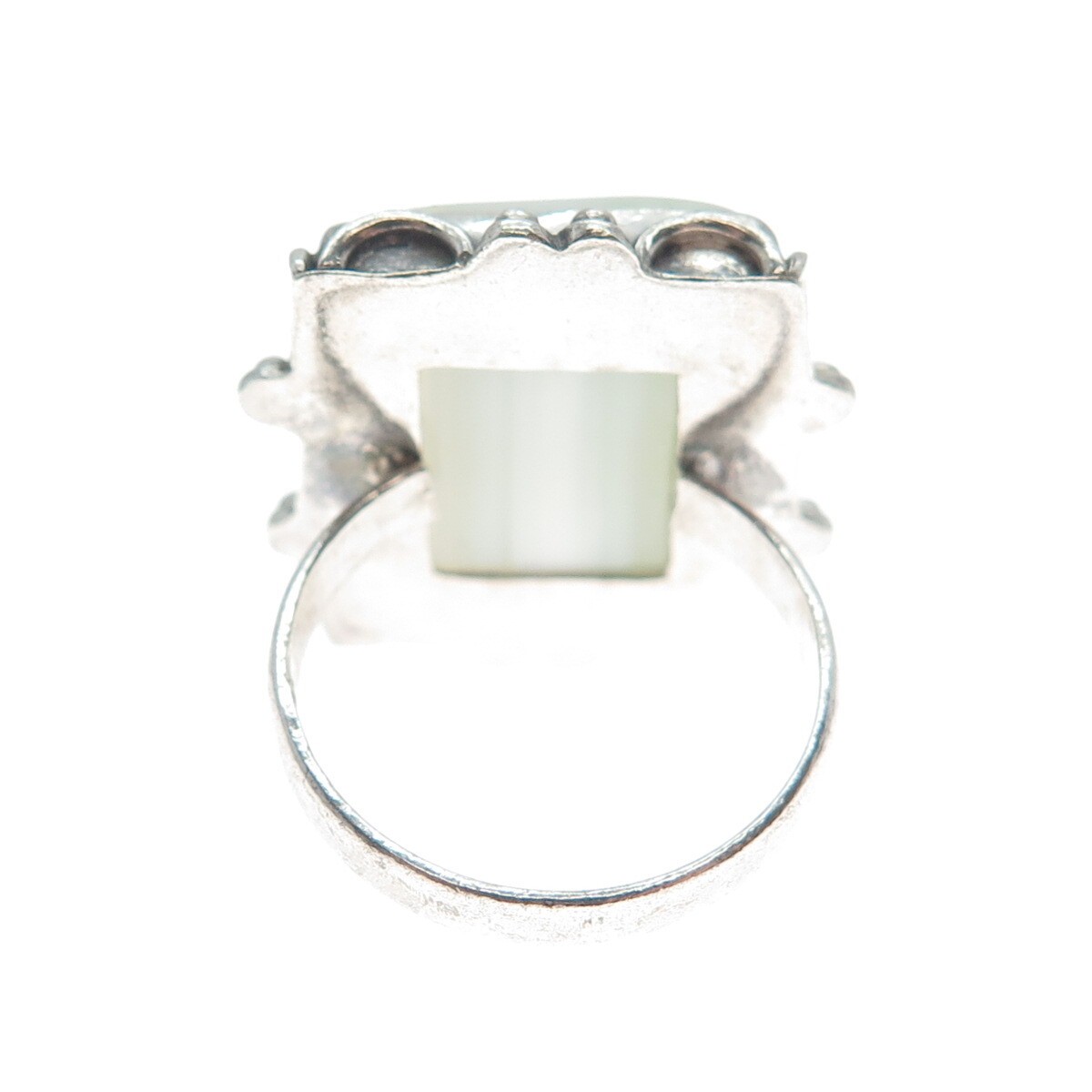 925 Sterling Silver Vintage Real White Agate Gem Oxidized Ring Size 7.75