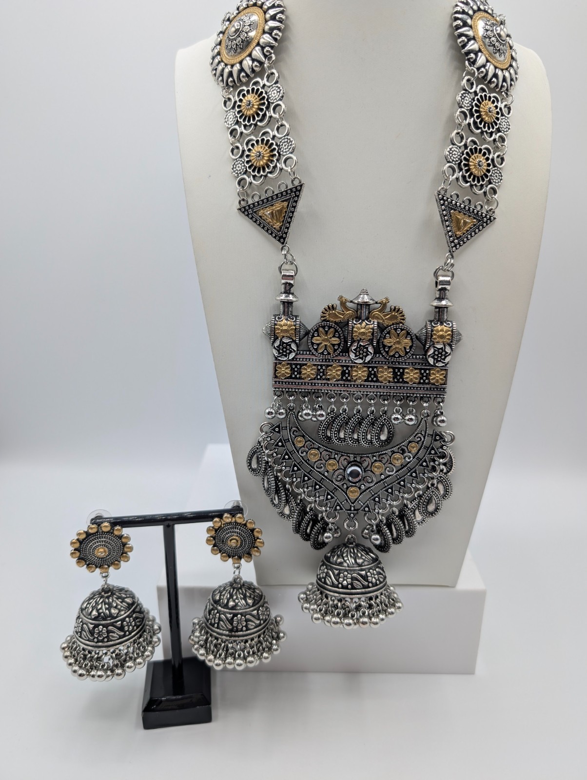 Bala Afghani Fusion Boho Necklace Set | Dual Tone German Silver