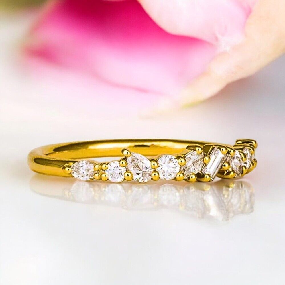 Yellow Gold Engagement Band Round Cut 0.40 Ct GLI HRD Lab Grown Diamond 14K Ring