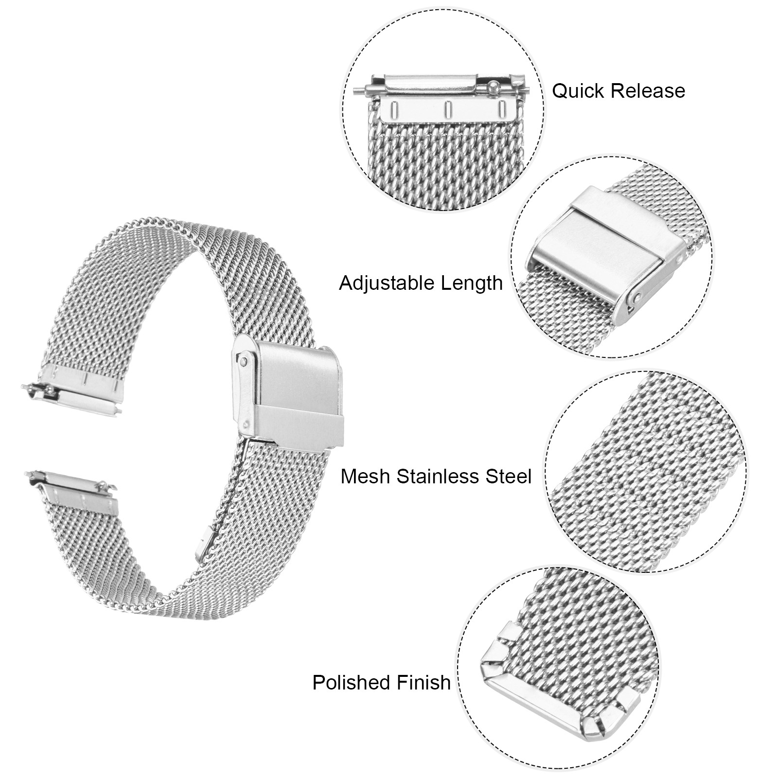 316L Stainless Steel Mesh Watch Band 17mm Quick Release Adjust Straps Silver New