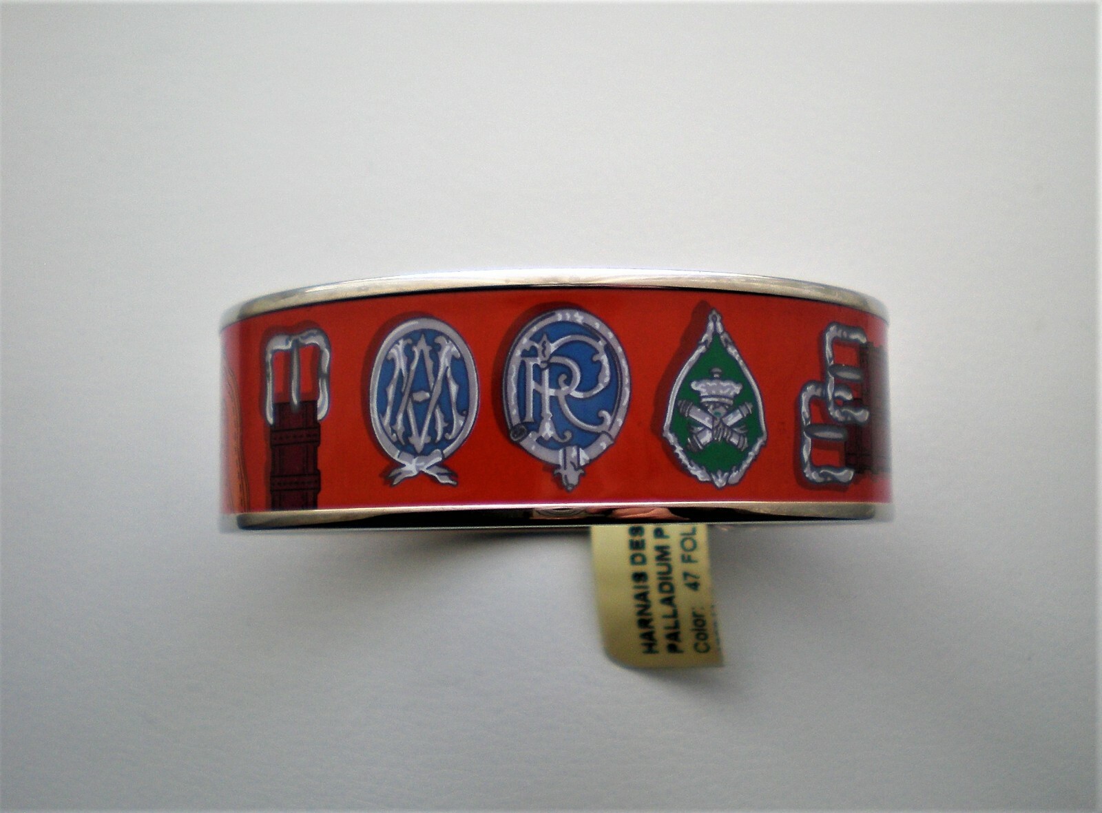 NWT Hermes Harnais Des Presidents Enamel Palladium Plated Wide Bracelet Size 70