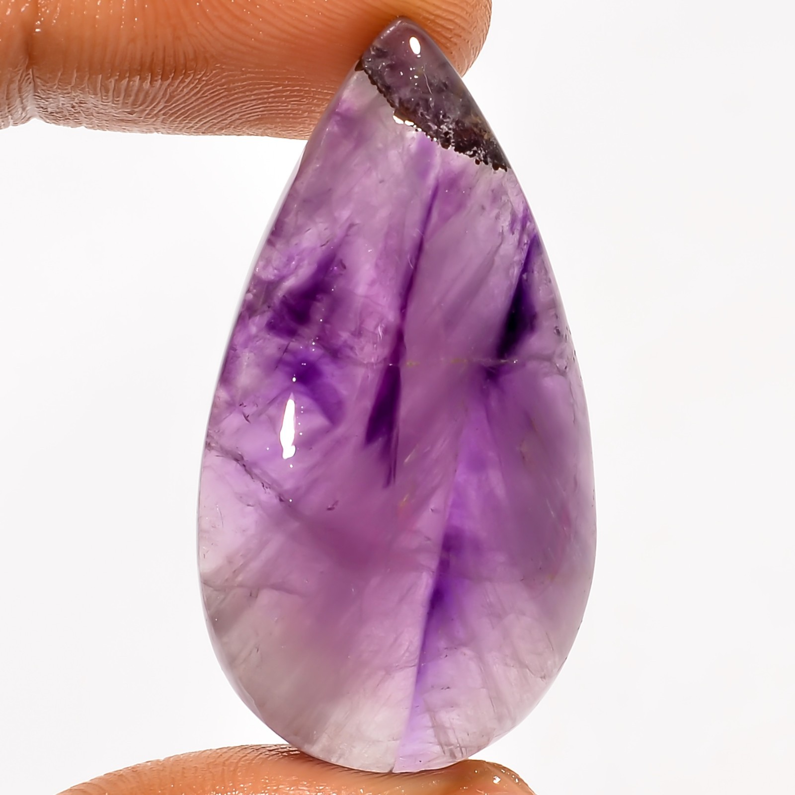 50.5 Ct Natural Trapiche Amethyst Loose Gemstone Pear Shape Cabochon 38X20X8 mm
