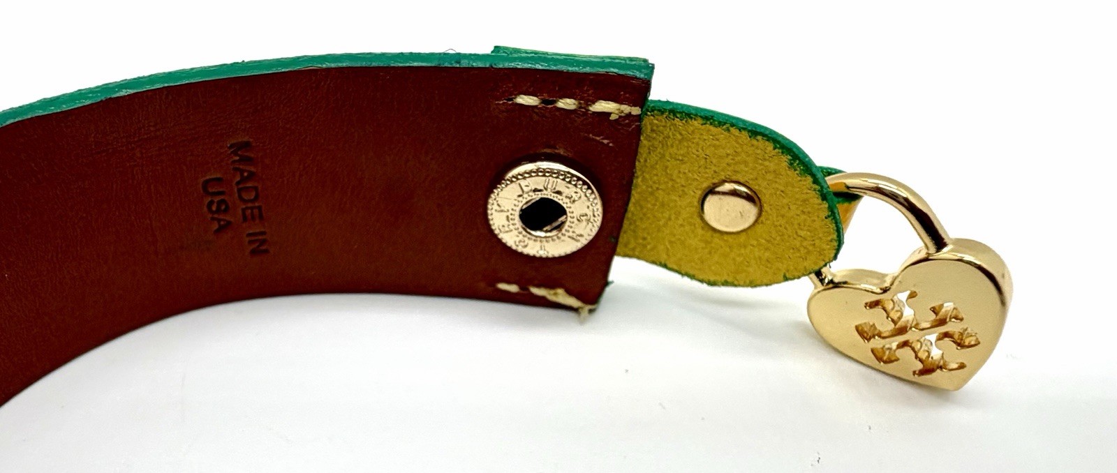 TORY BURCH Alden Cuff Patent leather Mustard Yellow Green Teal NWT